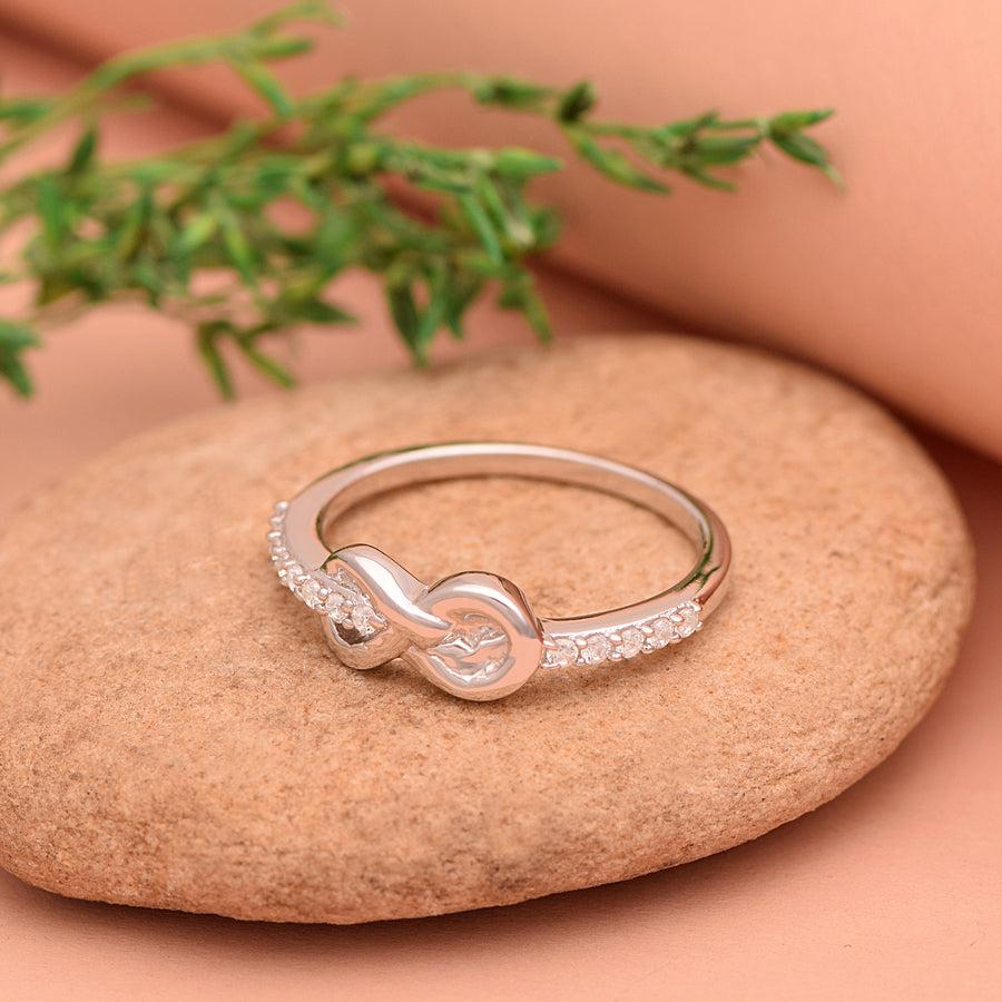 White Zircon Love Knot Infinity Ring- Sterling Silver