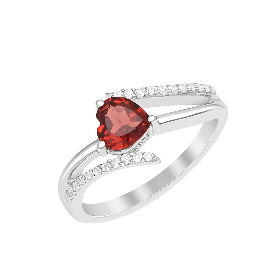 Garnet Split Shank Ring- Sterling Silver