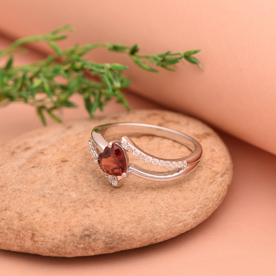 Garnet Split Shank Ring- Sterling Silver