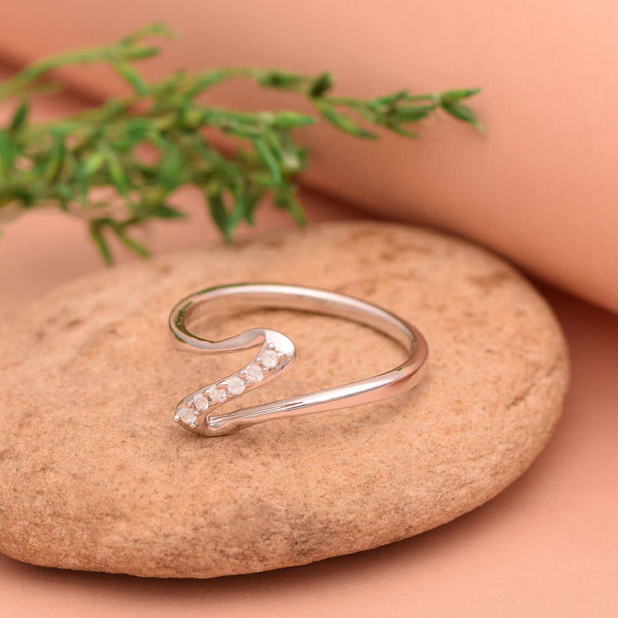 White Cz Wave Ring- Sterling Silver