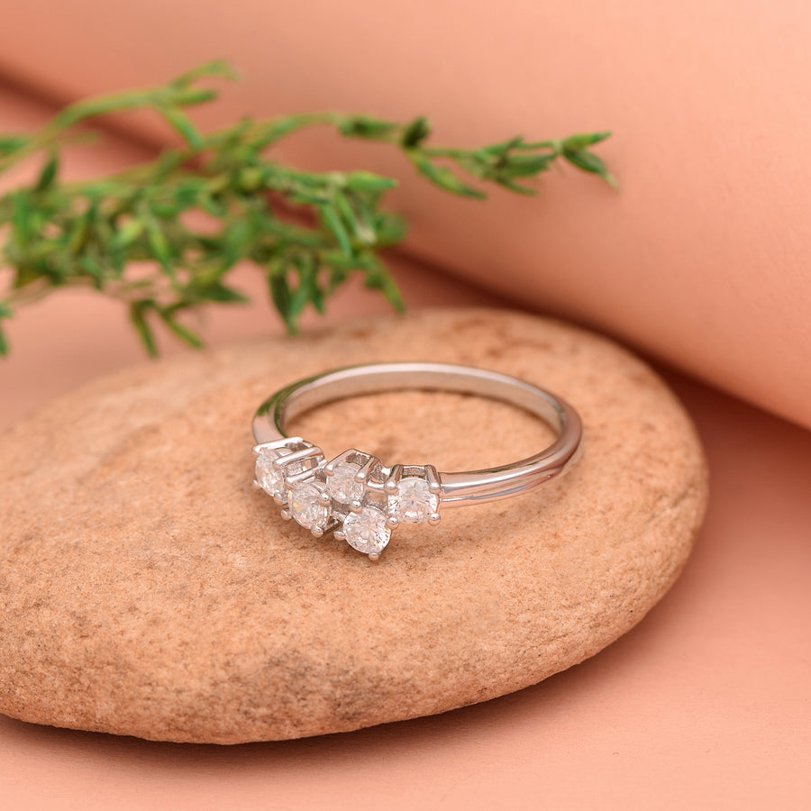 White Zircon Cluster Ring -Sterling Silver