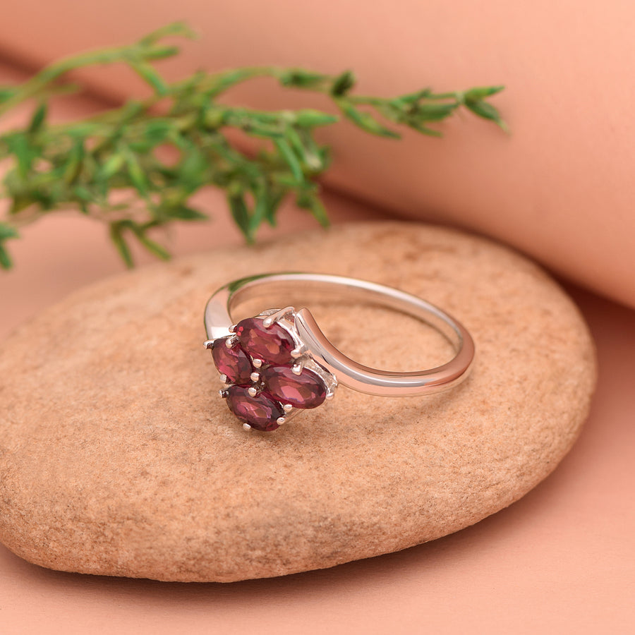 Garnet Cluster Ring -Sterling Silver