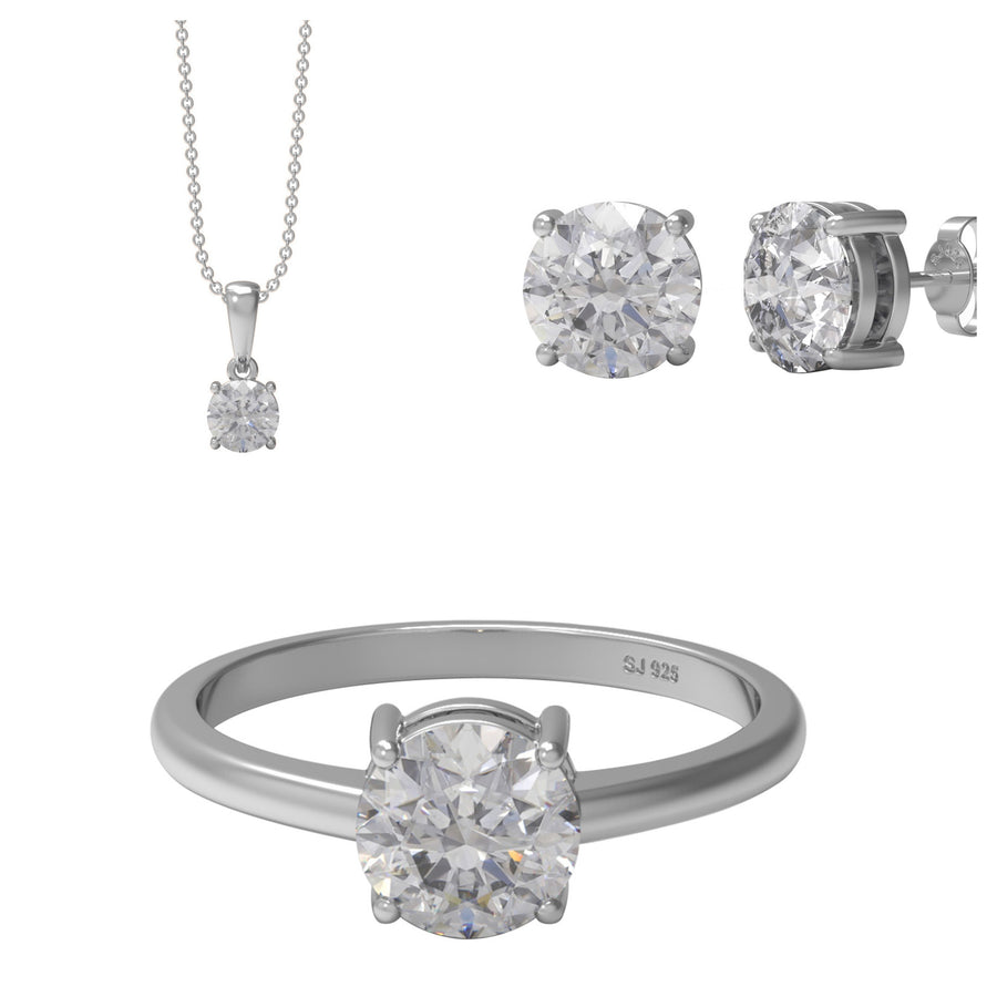 Moissanite Timeless Solitaire Jewelry Set - Sterling Silver