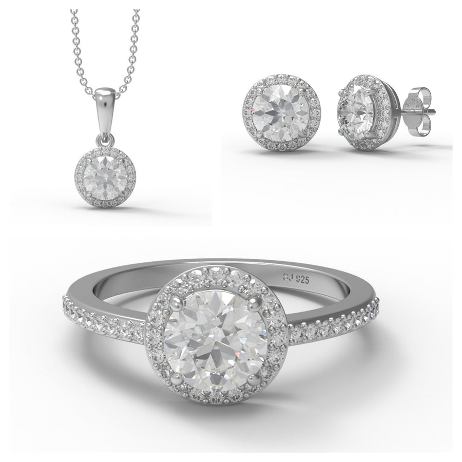 Moissanite Luxurious Halo Jewelry Set - Sterling Silver