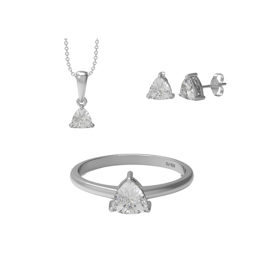 Moissanite Minimalist Trillion Solitaire Trio Jewelry Set - Sterling Silver
