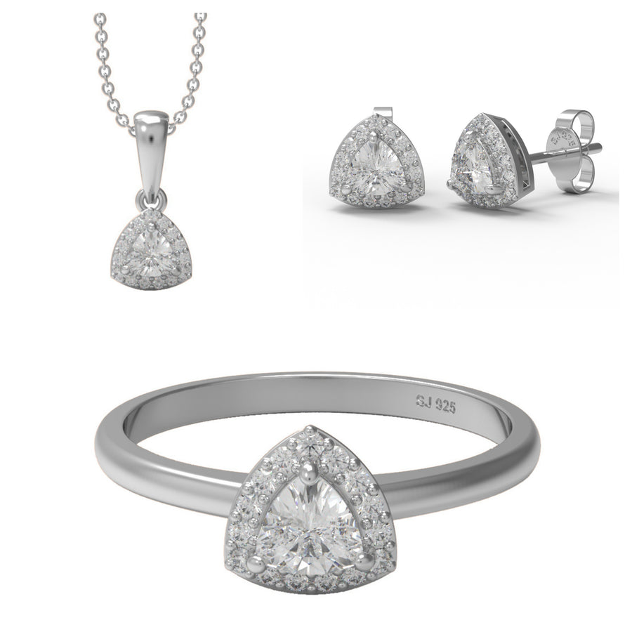 Moissanite Dainty Halo Trio Jewelry Set - Sterling Silver