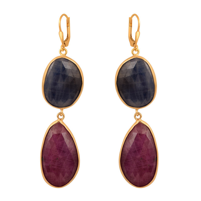 Precious Gemstone Drop Natural Ruby Dangle Earrings in Sterling Silver For Women - Kimaya INC