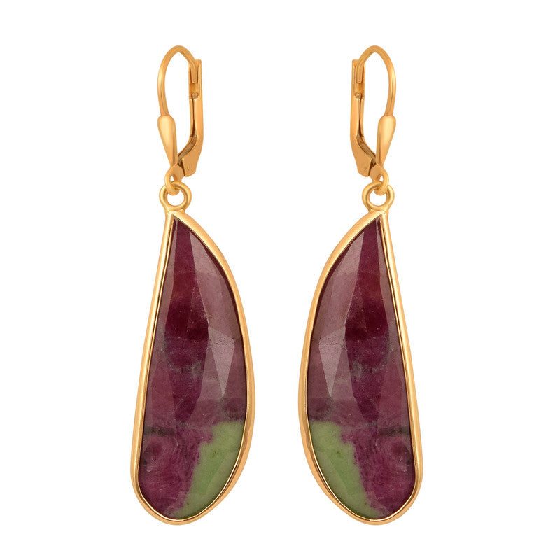 Solid 925 Sterling Silver Natural Ruby Zoisite Half Cut Leverback Earring
