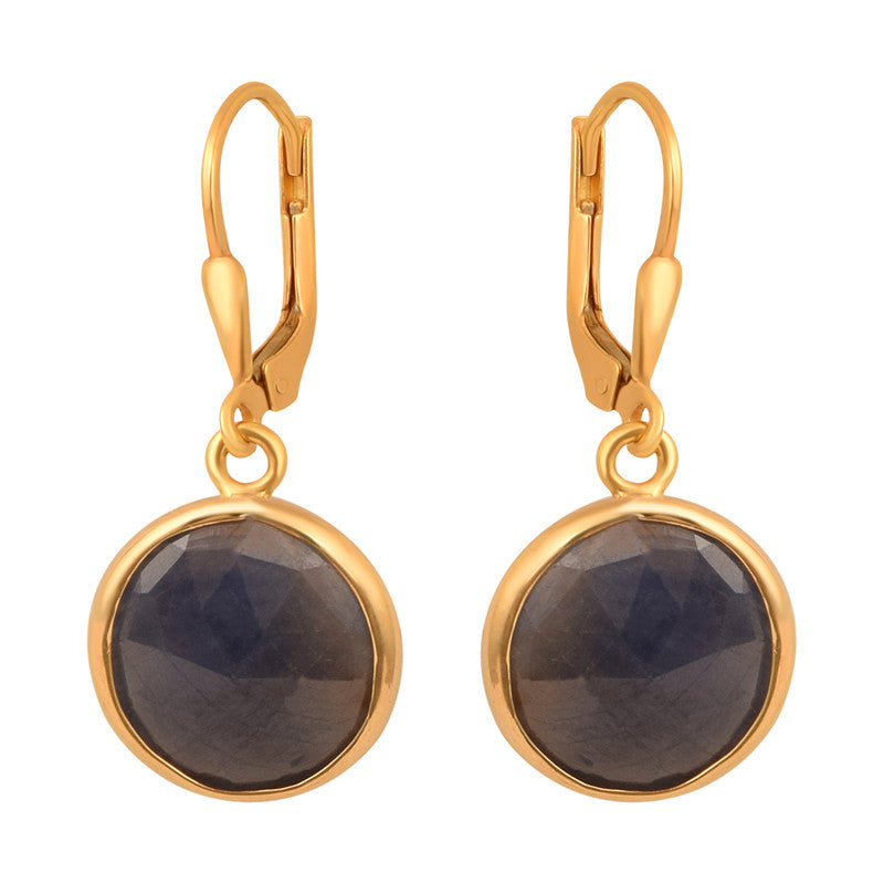 Round Blue Sapphire Bezel Set 925 Sterling Silver Women Leverback Earring
