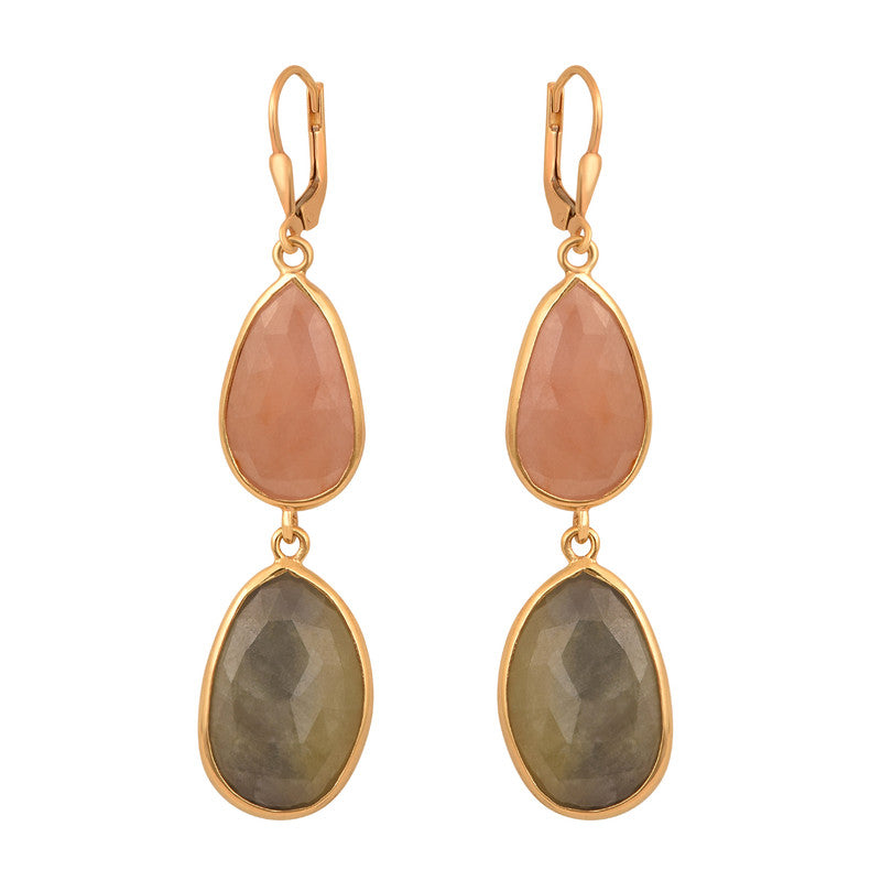925 Sterling Silver Rhodochrosite with Blue Sapphire Dual Drop Dangle Women Earring - Kimaya INC