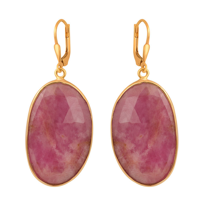 Natural Cut Ruby Bezel Set 925 Sterling Silver Gold Vermeil Earrings - Kimaya INC