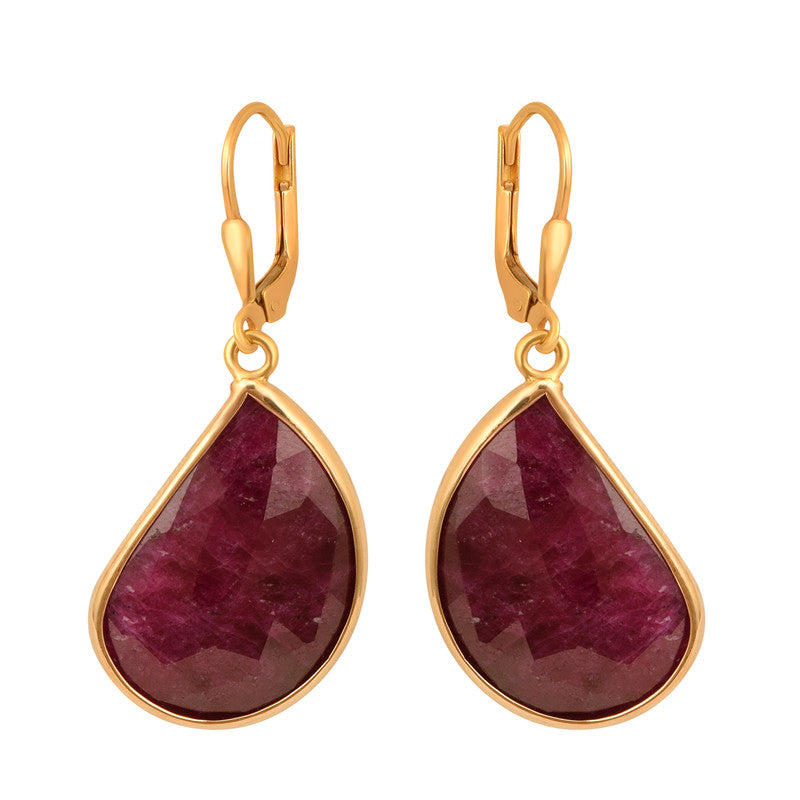 Red Ruby Bezel Set 925 Sterling Silver Feeling Earring - Kimaya INC