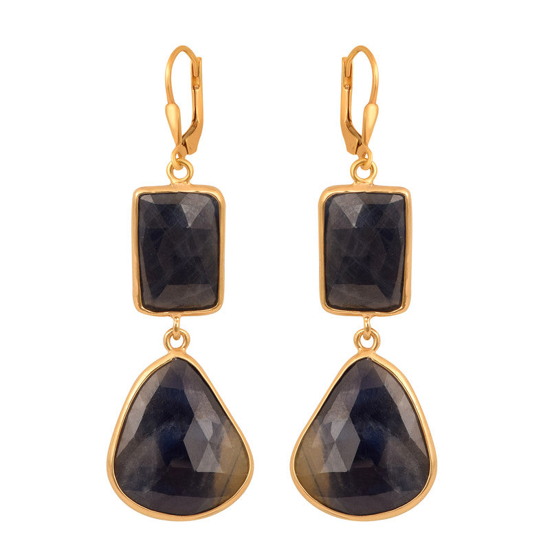 Artisan Handcrafted 925 Sterling Silver Natural Blue Sapphire Gold Vermeil Dangle Earring - Kimaya INC