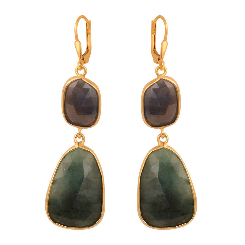 Emerald with Blue Sapphire Gemstone 925 Sterling Solid Silver Bridesmaid Engagement Earrings