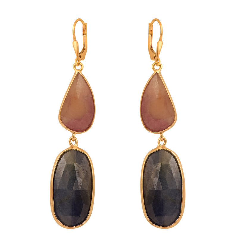 925 Sterling Silver Natural Rhodochrosite with Blue Sapphire Gemstone Earrings - Kimaya INC