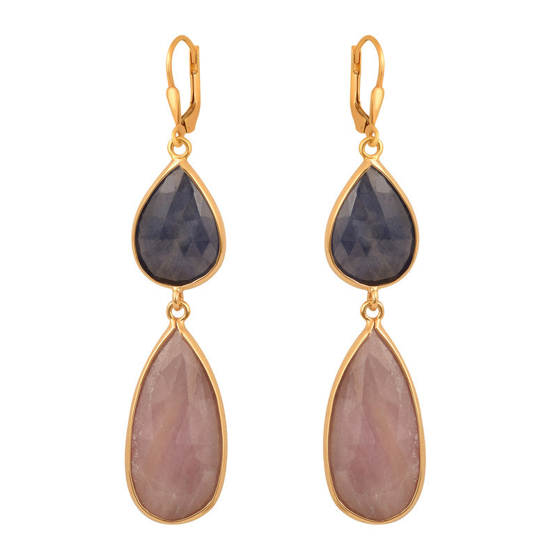 925 Sterling Silver Natural Blue Sapphire with Rhodochrosite Dangle Earrings - Kimaya INC