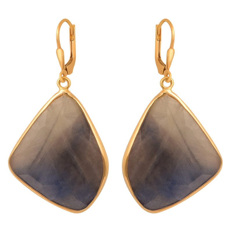Fancy Shape Natural Blue Sapphire Bezel Set 925 Sterling Silver Women Earrings - Kimaya INC
