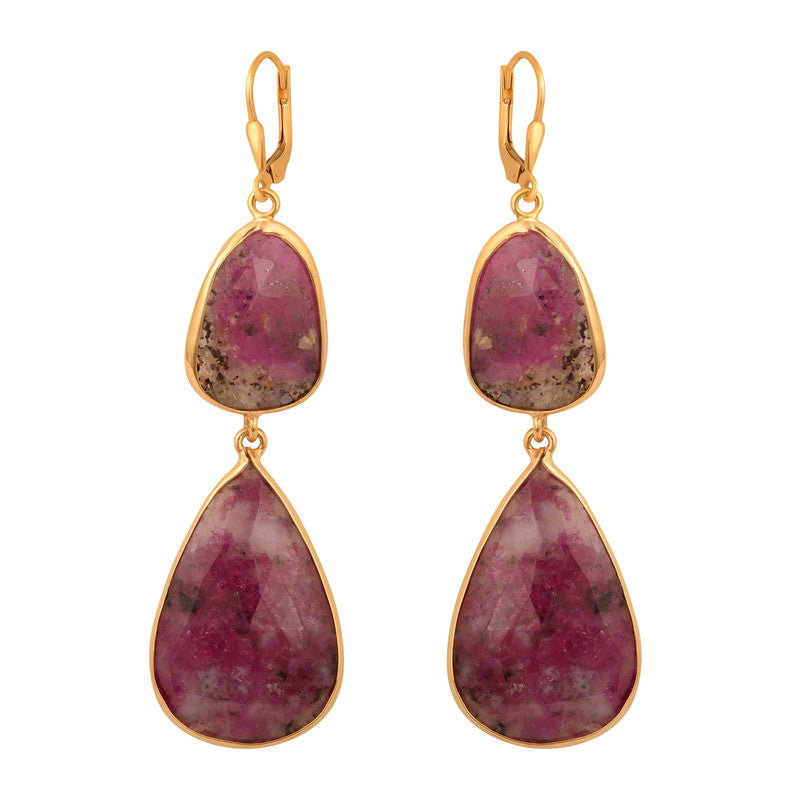 Natural Ruby Zoisite Gemstone 925 Sterling Silver Gold Vermeil Women Wedding Earring
