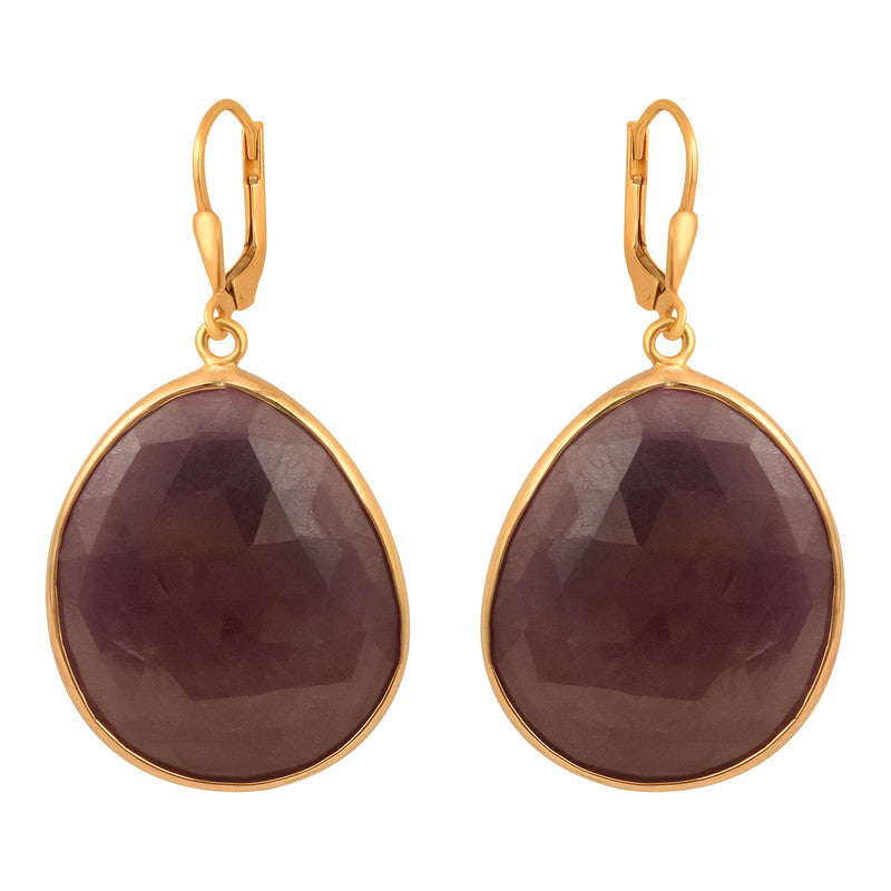 Ruby Teardrop Dangle Earrings-Sterling Silver Gold Plated