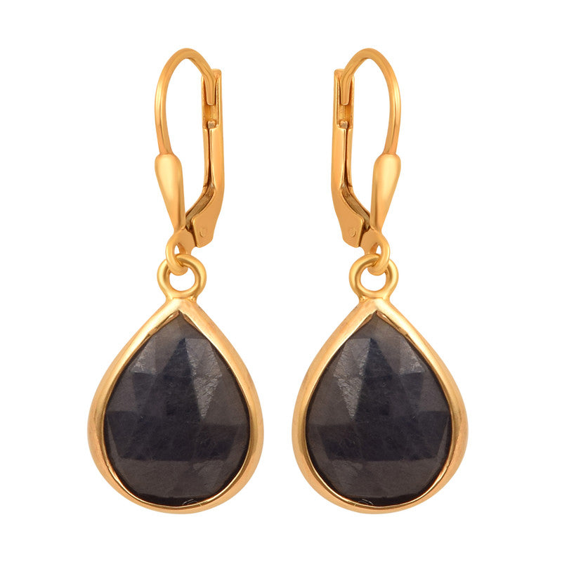 Real Blue Sapphire Drop Earrings Gold Vermeil September Birthstone gift for her