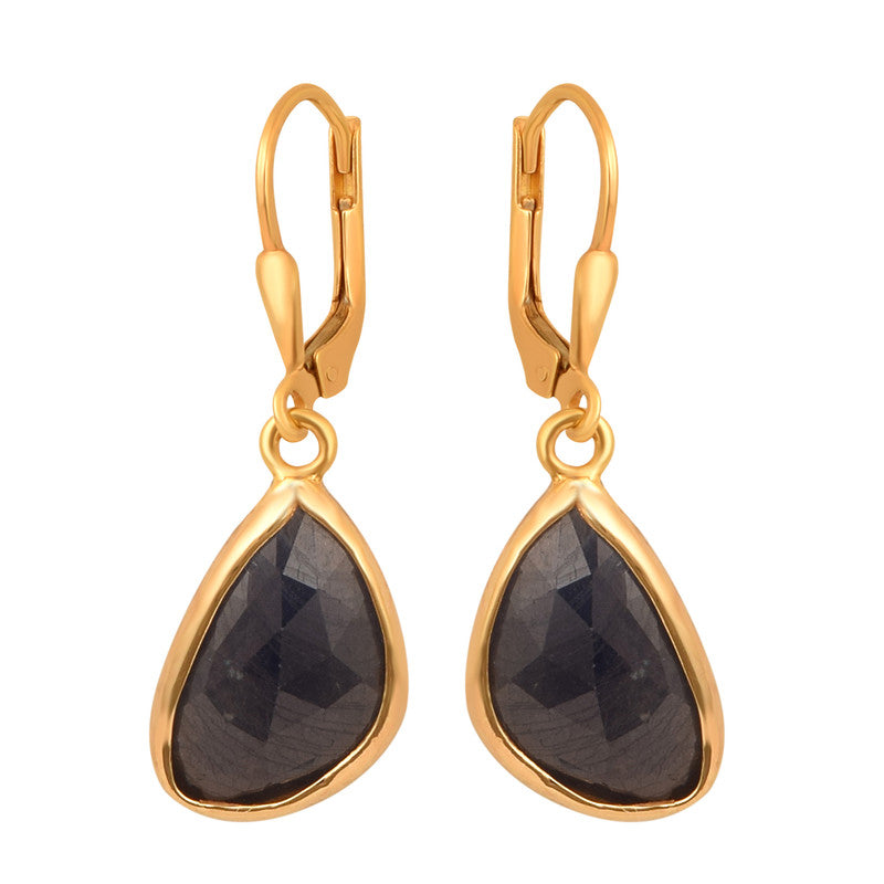 925 Sterling Silver Unshaped Blue Sapphire Gold Plated Leverback Earrings