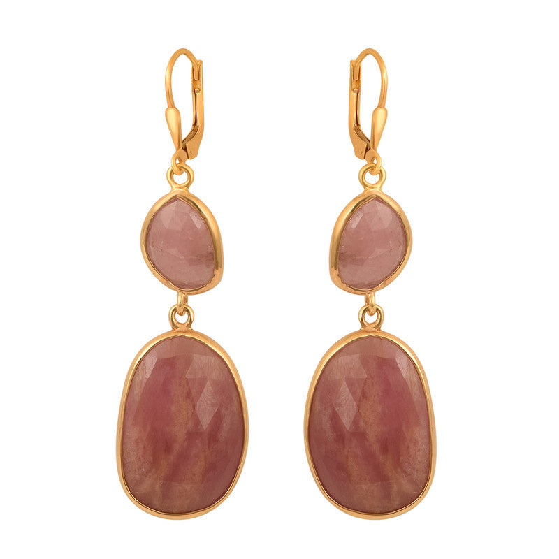 Natural Rhodochrosite Gold Vermeil Plated Leverback Earrings