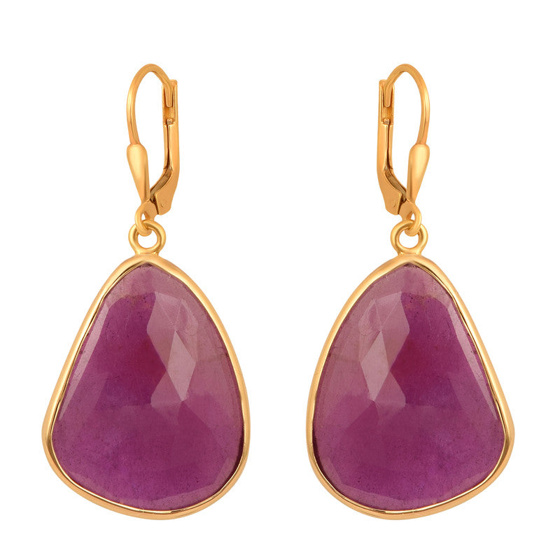 Sterling Silver Natural Fancy Cut Red Ruby Bezel Set Leverback Earring
