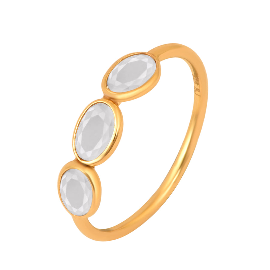 925 Sterling Silver Natural White Zircon Gemstone 3-Stone Ring