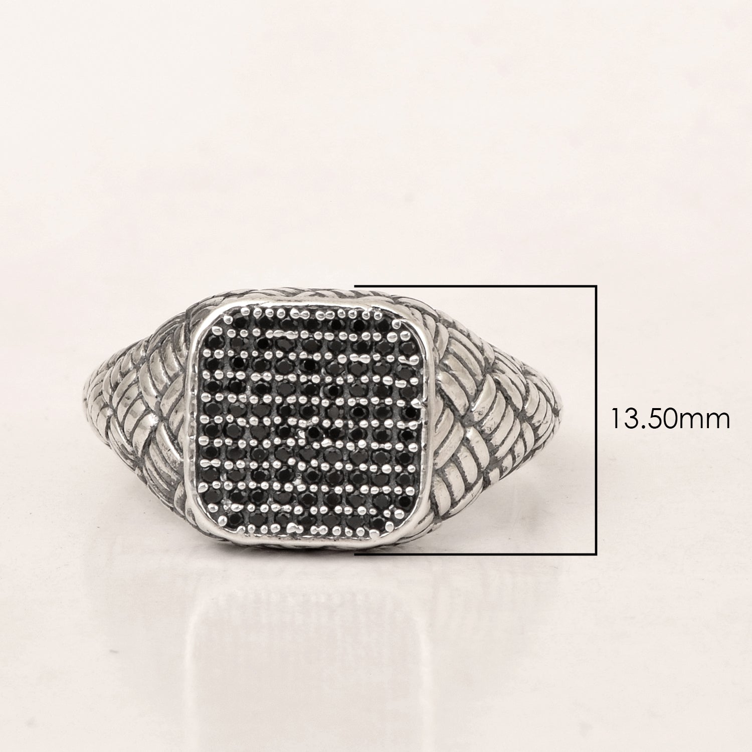 Mens Black Spinel Rings Solid 925 Sterling Silver Round Black Spinel Signet Rings - Kimaya INC