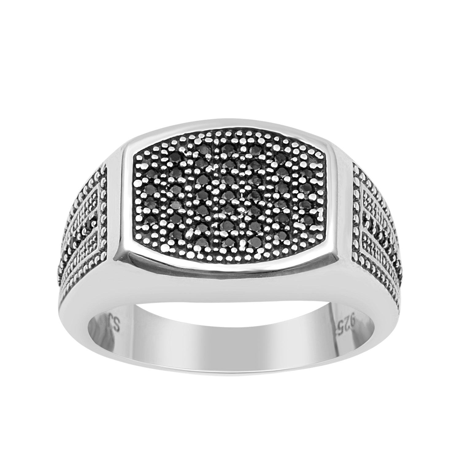 Mens Black Spinel Rings Solid 925 Sterling Silver Round Black Spinel Signet Rings - Kimaya INC