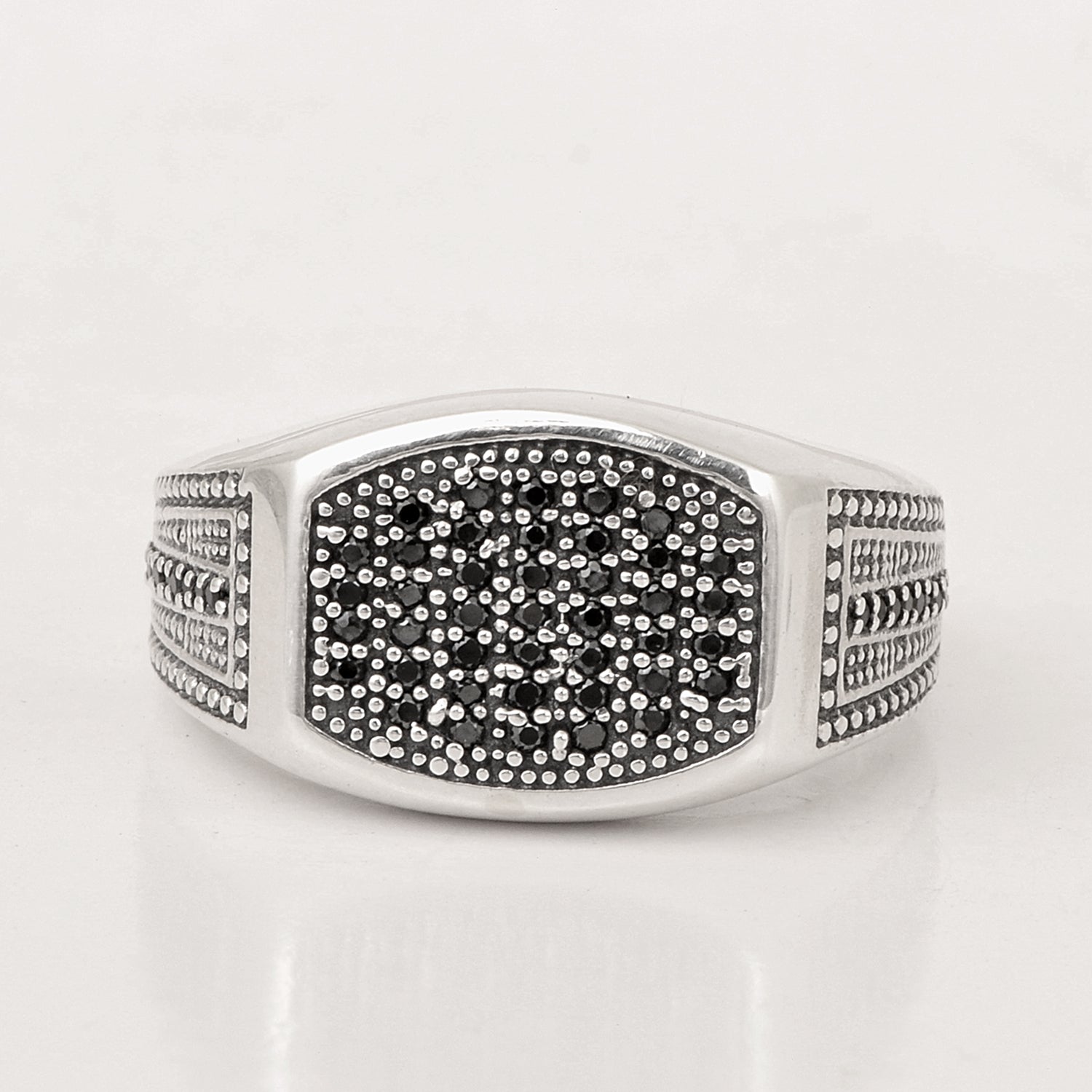 Mens Black Spinel Rings Solid 925 Sterling Silver Round Black Spinel Signet Rings - Kimaya INC