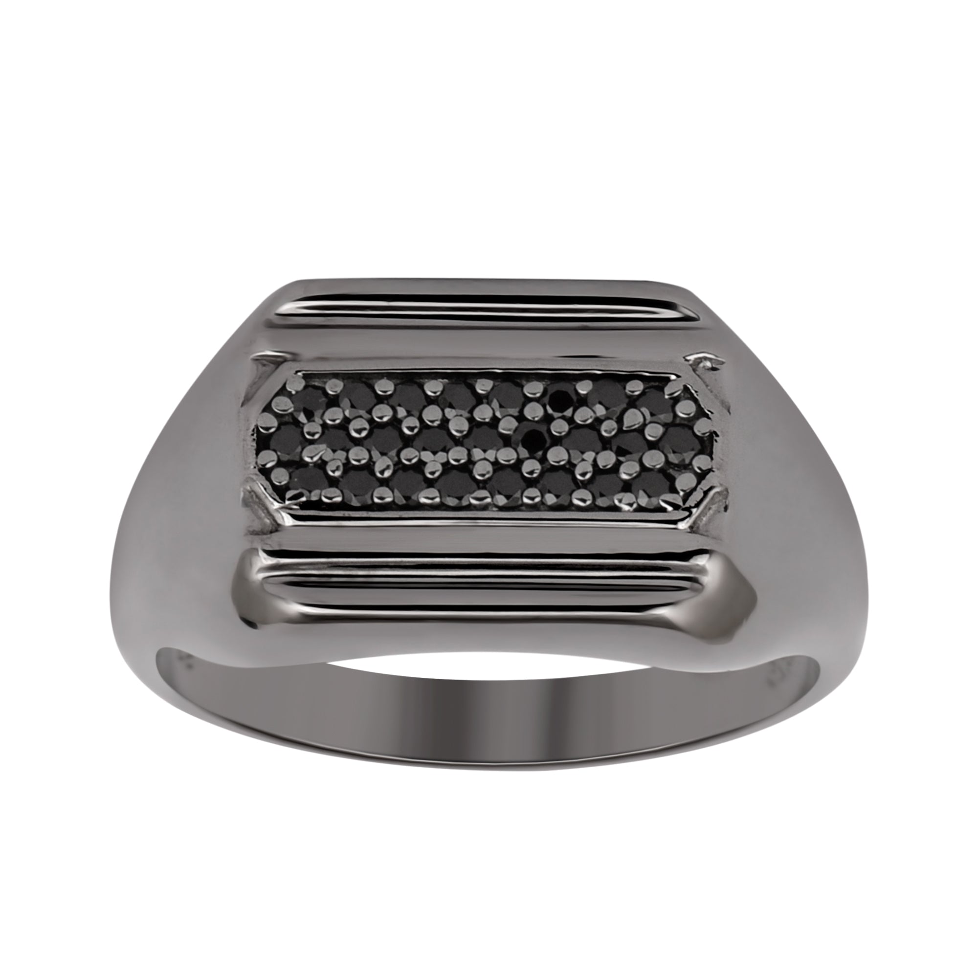 Mens Black Spinel Rings Solid 925 Sterling Silver Round Black Spinel Signet Rings - Kimaya INC