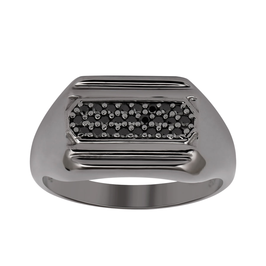 Black Spinel Cluster Men’s Signet Ring - Sterling Silver