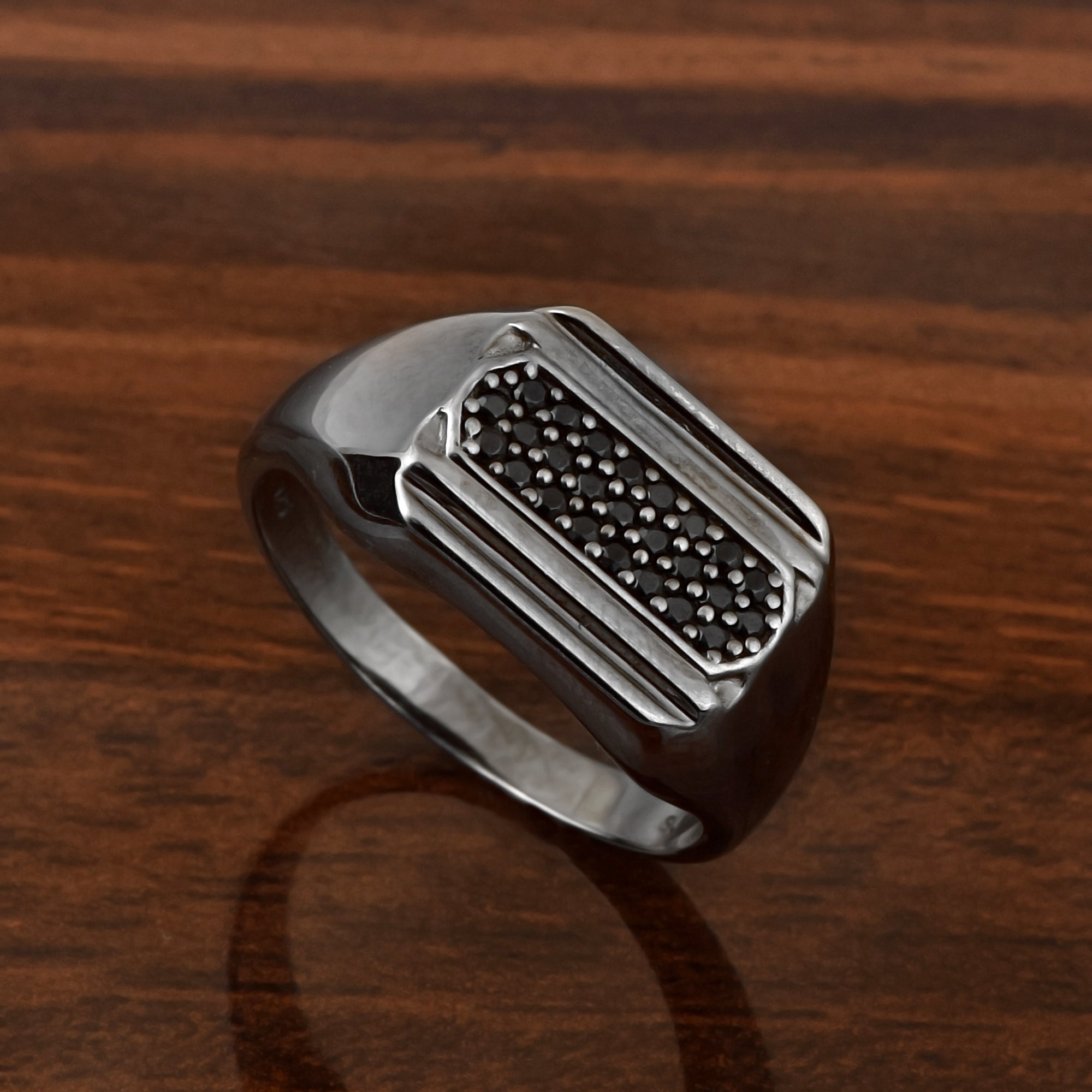 Mens Black Spinel Rings Solid 925 Sterling Silver Round Black Spinel Signet Rings - Kimaya INC