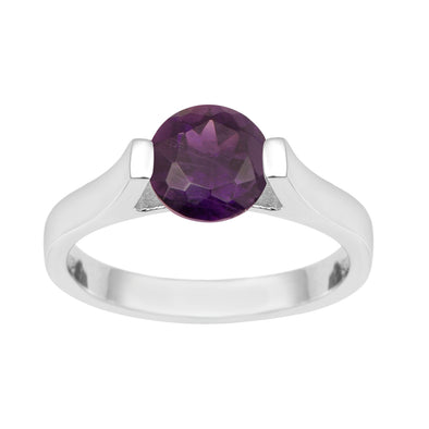 7mm Round Amethyst Open Prong Ring for Women in 925 Sterling Silver - Kimaya INC