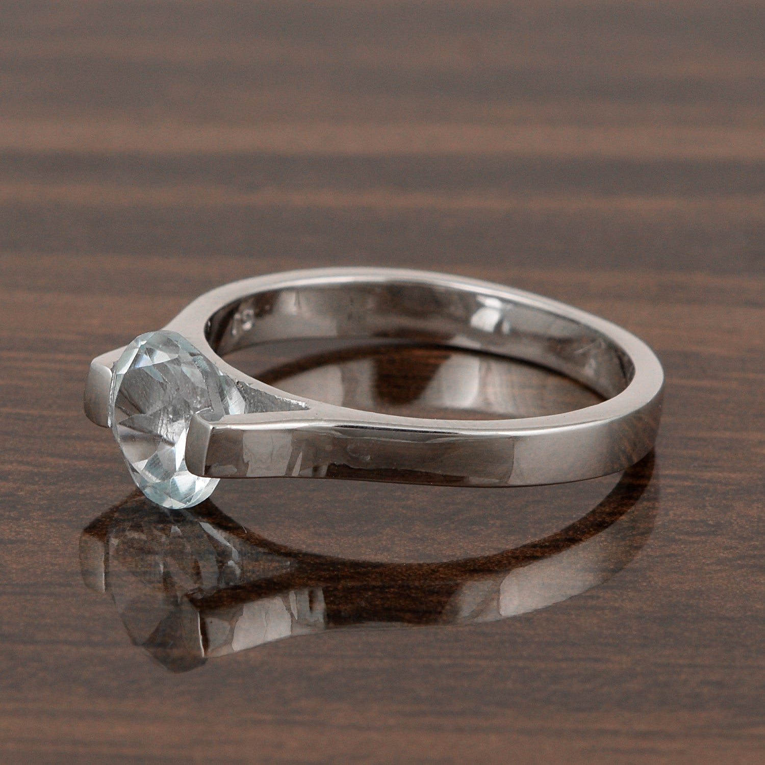 7mm Round Aquamarine Open Prong Ring for Women in 925 Sterling Silver - Kimaya INC