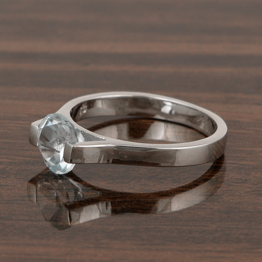 Aquamarine Round Solitaire Ring -Sterling Silver