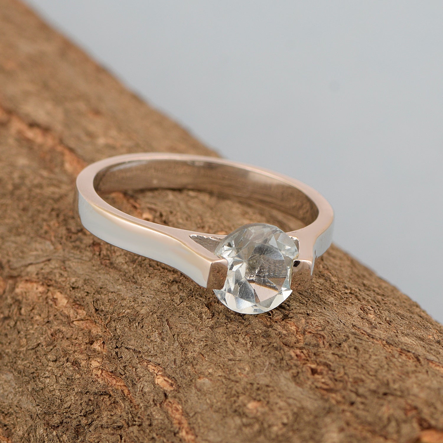 7mm Round Aquamarine Open Prong Ring for Women in 925 Sterling Silver - Kimaya INC