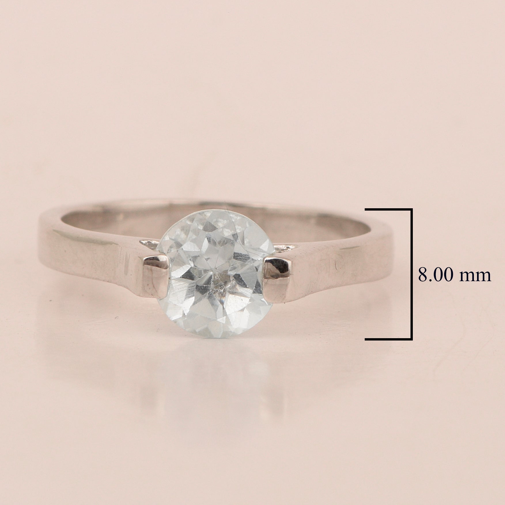 7mm Round Aquamarine Open Prong Ring for Women in 925 Sterling Silver - Kimaya INC