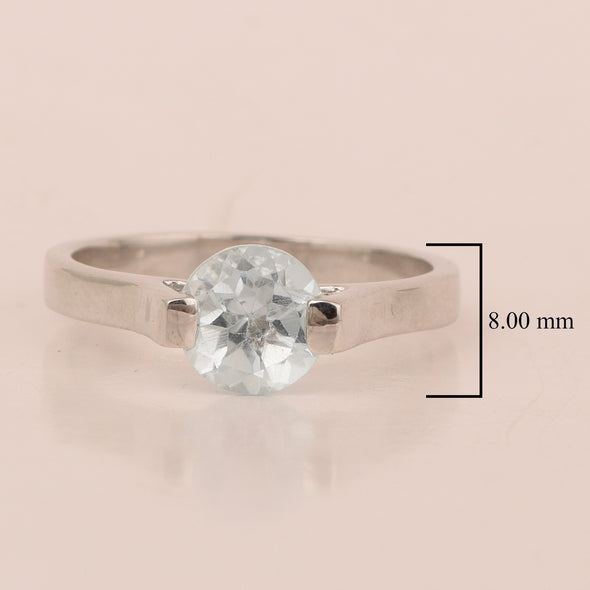 7mm Round Aquamarine Open Prong Ring for Women in 925 Sterling Silver - Kimaya INC