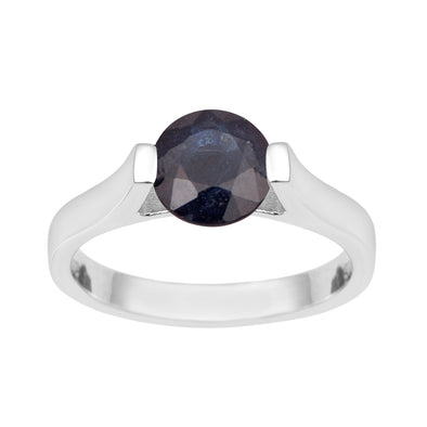 7mm Round Blue Sapphire Open Prong Ring for Women in 925 Sterling Silver - Kimaya INC