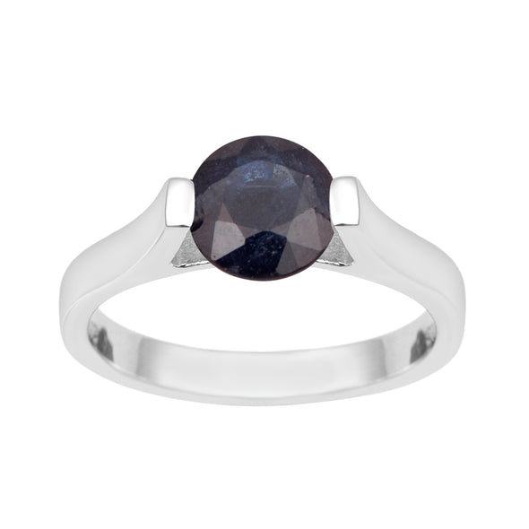 7mm Round Blue Sapphire Open Prong Ring for Women in 925 Sterling Silver - Kimaya INC