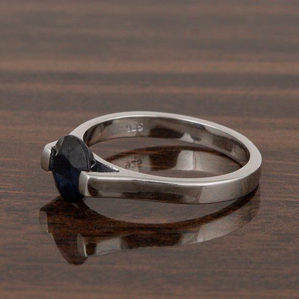 7mm Round Blue Sapphire Open Prong Ring for Women in 925 Sterling Silver - Kimaya INC