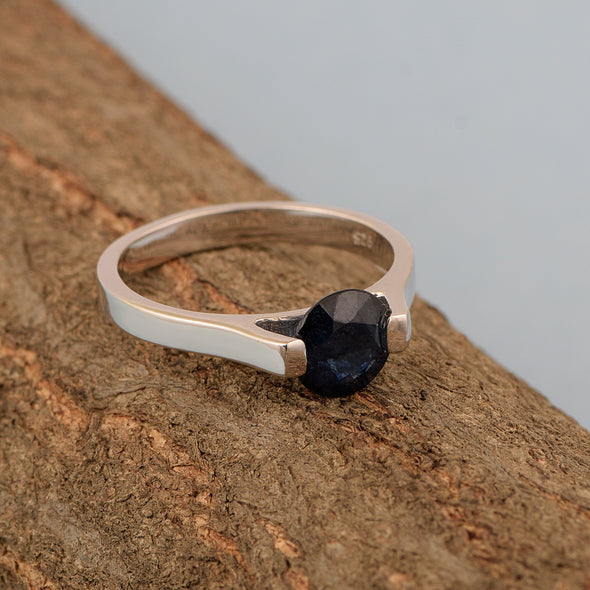 7mm Round Blue Sapphire Open Prong Ring for Women in 925 Sterling Silver - Kimaya INC