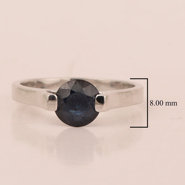 7mm Round Blue Sapphire Open Prong Ring for Women in 925 Sterling Silver - Kimaya INC