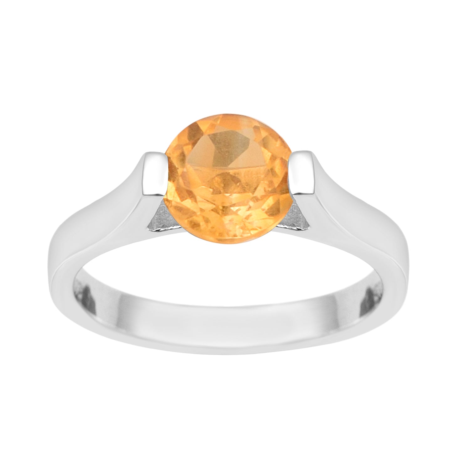 7mm Round Citrine Open Prong Ring for Women in 925 Sterling Silver - Kimaya INC