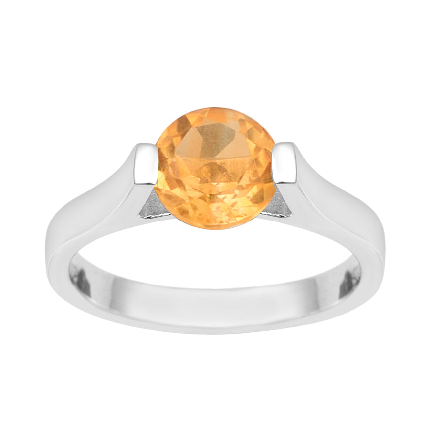 Citrine Round Solitaire Ring -Sterling Silver
