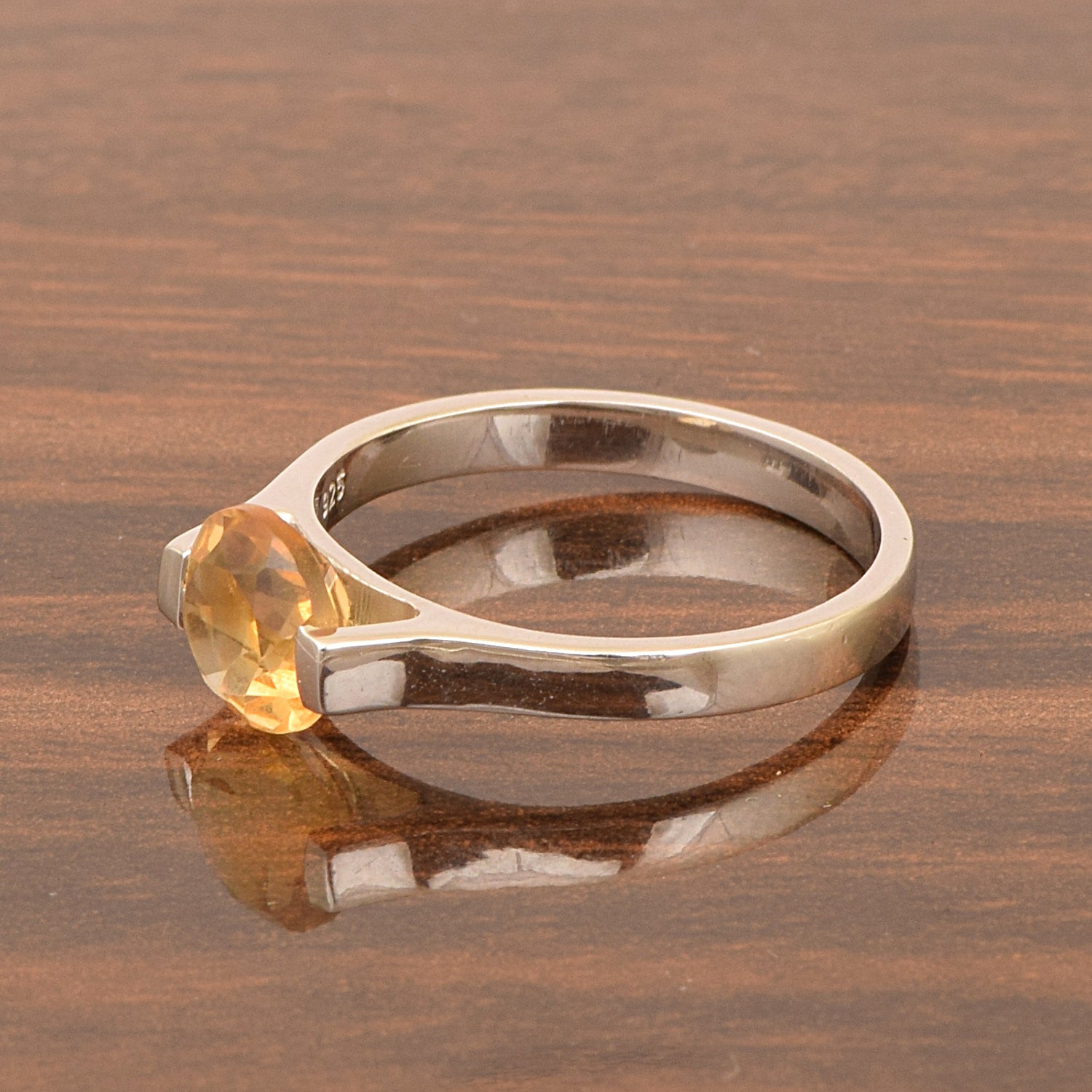 7mm Round Citrine Open Prong Ring for Women in 925 Sterling Silver - Kimaya INC