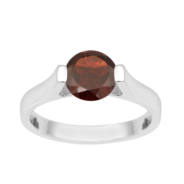 7mm Round Garnet Open Prong Ring for Women in 925 Sterling Silver - Kimaya INC