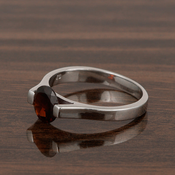 7mm Round Garnet Open Prong Ring for Women in 925 Sterling Silver - Kimaya INC